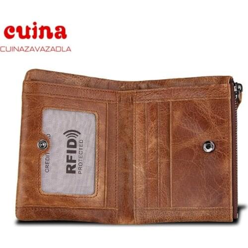 Fashion Men Genuine Leather Coin Wallet Real Leather Snap Short Purse Women Coin Pocket Zip Around Small Trifold Pocket
