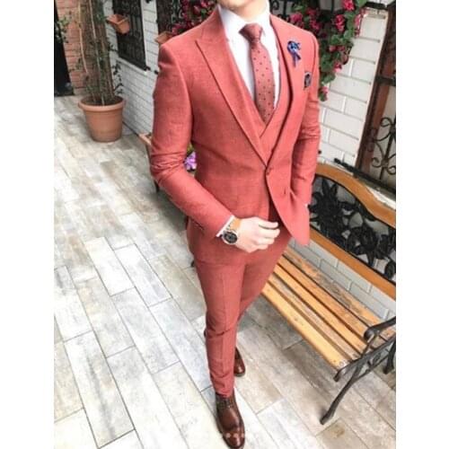 Handsome Groomsmen Wool blend Groom Tuxedos Mens Wedding Dress Man Jacket Blazer Prom Dinner (Jacket+Pants+Tie+Vest) A129