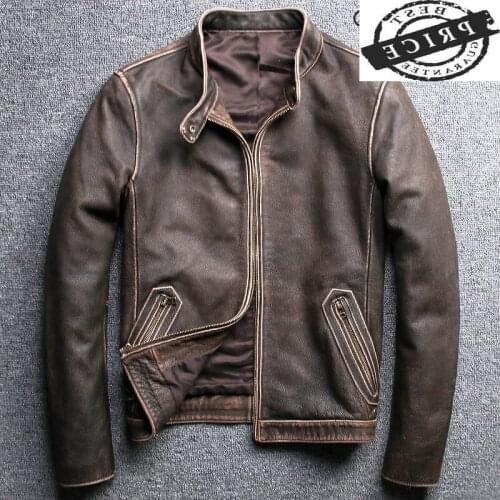 Winter Autumn Genuine Leather Jacket Men Streetweaar Real Sheepskin Coat Man Moto Biker Vintage Cow Leather Jackets a0a