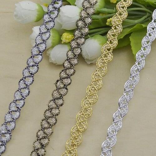 10m Crocheted Gold Lace Trimming Ribbon Tape DIY Wedding Cosplay Clothes Sewing Fabric Handmade Headwear Ornaments Decoration