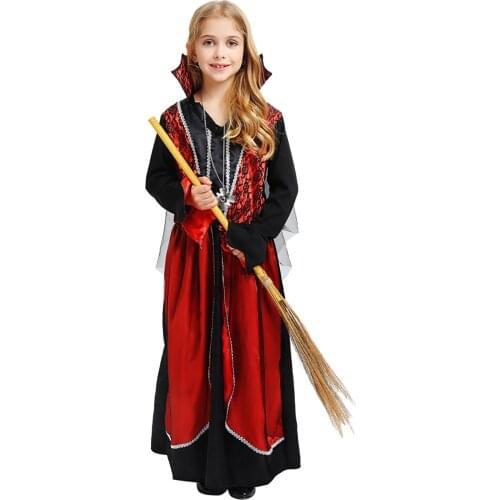 Hot Selling New Halloween Childrens Costume Girl Red Collar Spider Witch Cosplay Masquerade Carnival Decoration Theme Party