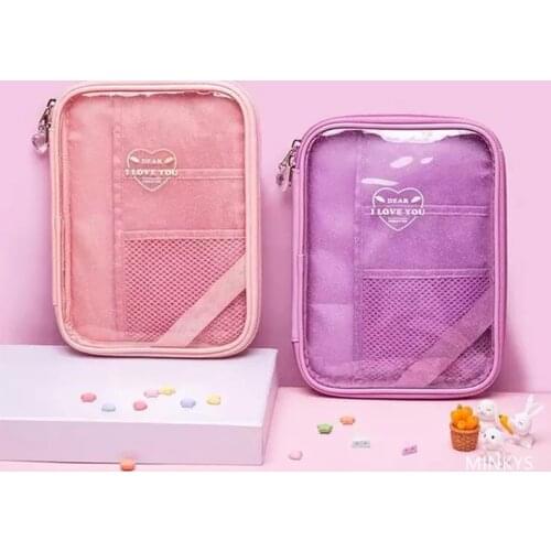 Cute Big Capacity transparent zipper Storage Bag Kawaii Glittery Pencil Case Pencil Punch Makeup Bag School Stationery Bag Gift