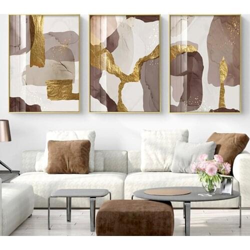 Fashion Abstract Art wall Brown Gold Foil Marble Canvas Painting Posters Prints Picture for Living Room Decoration