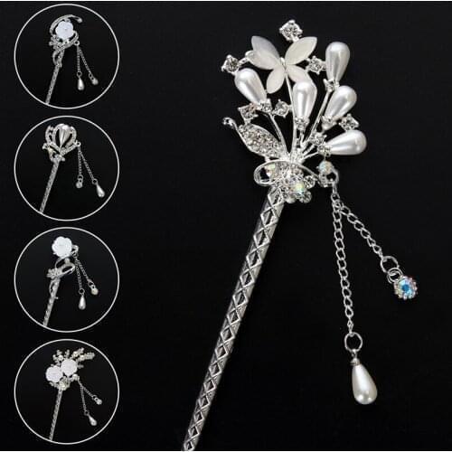 Newest Flower Hair Forks Retro Style Long Tassels Hairpins Clips Wooden Hair Sticks Pearls Bead Step Shake Chinese Wedding Bride