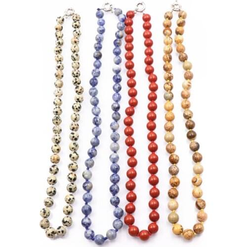 Charming Round Beads Necklace Natural Dalmation Picture Jaspers Stone Strand Long Chain for Women Necklaces Choker Jewels A718