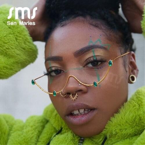 2020 Fashion Crystal Sunglasses Frames For Women New Wave Eyeglasses Alloy Frames For Men Eyewear Decoration Half Frame Glasses