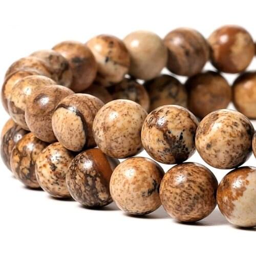 Wholesale Natural Stone Brown Picture Jaspers Round Loose Beads 15" Strand 4 6 8 10 12 14MM Pick Size For DIY Jewelry Making