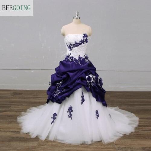 Satin Tulle Strapless Bridal gown Floor-Length Sleeveless A-line Wedding dress Chapel Train Custom made