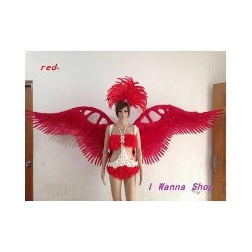 Catwalk shows carnival cabaret stage performance clothes wing headwear skirt Angel Feather Wings Costumes Set for women