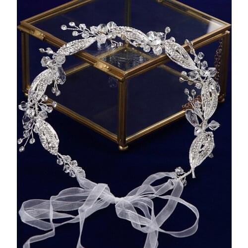 Handmade Leaves Brides Hairbands Soft Headbands Bridal Pearls Hair Accessories Crystal Headpieces