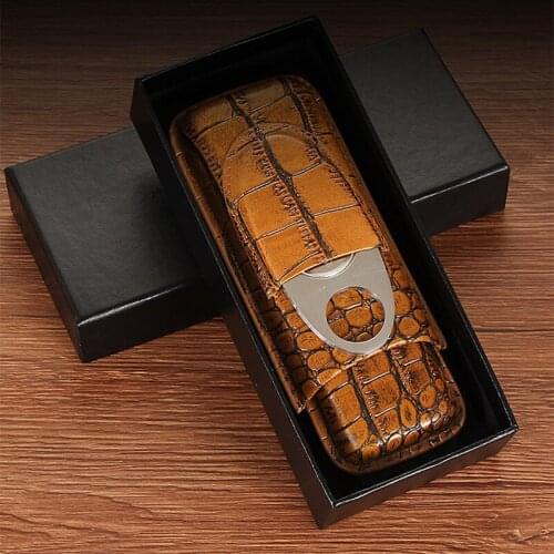 Handmade 2 Tubes Cigar Case Travel Leather Cigar Humidor Box