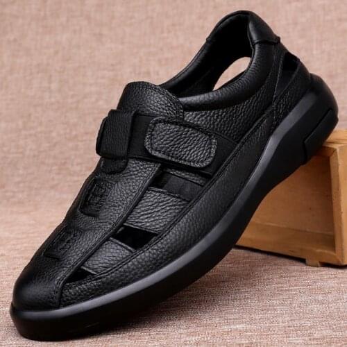 Summer sandals sandals casual breathable hollow soft leather sandals wear resistant Baotou sandals