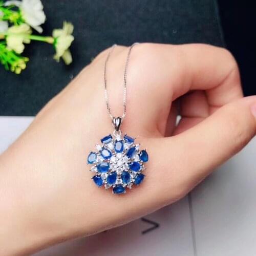 Sapphire necklace pendant Free shipping Natural real sapphire 925 sterling silver Fine blue gems