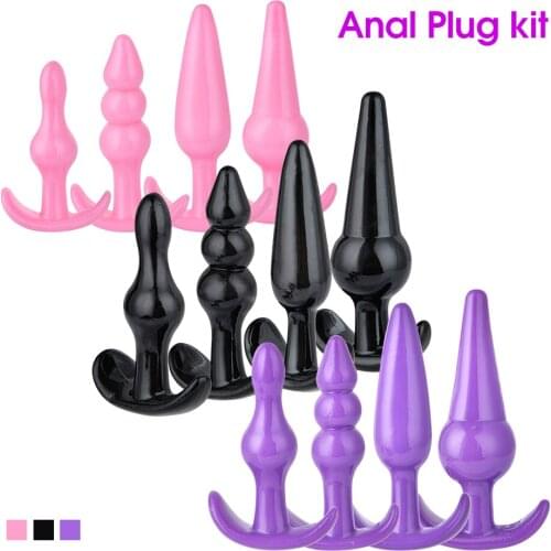 Sex Toys 4 in 1 Set Butt Plug Soft Silicone Anal Plug Dildo Beginner Erotic Adult Sex Toys for Men Woman Gay Anal Beads Sex Shop