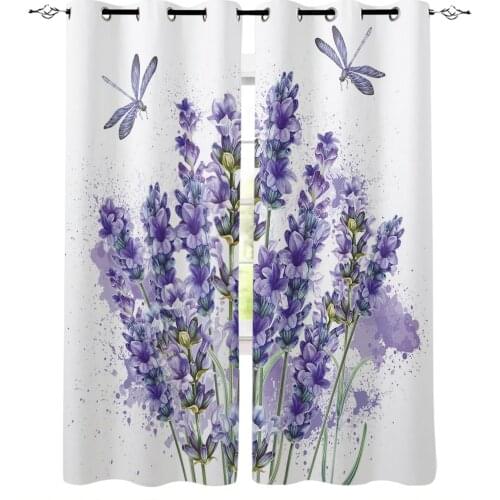Purple Flower Lavender Dragonfly White Blackout Curtains For Living Room Bedroom Printed Window Treatment Drapes Home Decor