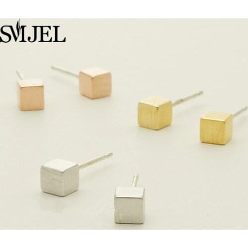 SMJEL Wholesale Tiny Square Stud Earrings for Women Simple Geometric Pendients mom Birthday Gift best friend Birthday S082
