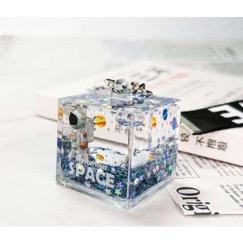 Mysterious Space Glitter Quicksand Square Keychain Astronaut Bag Charm Keyring Fashion Jewelry Space lover Gifts
