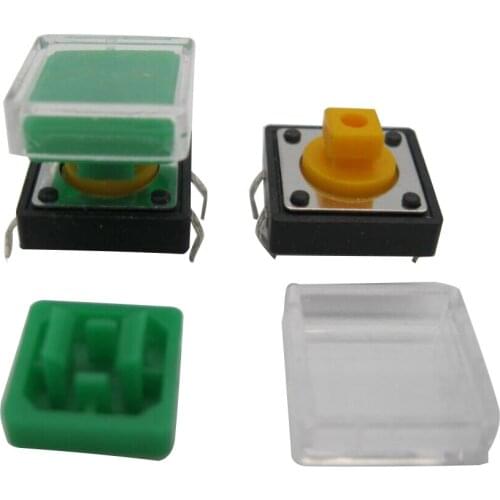 25pcs B3F Tactile Push Button Switch+green color hat 25pcs+transparent cap 25pcs Momentary Tact Touch Micro switch 12x12x7.3mm