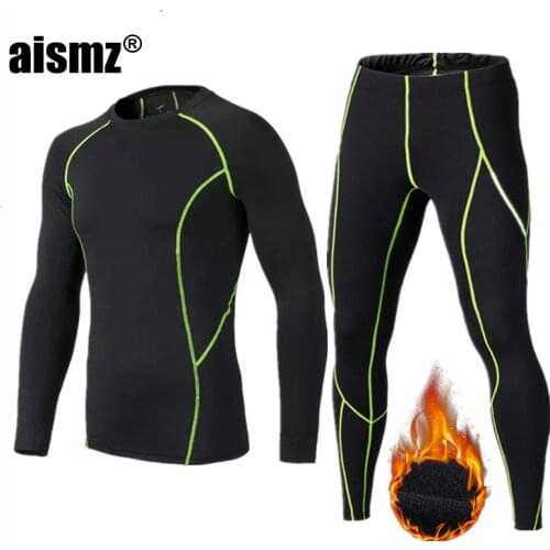 Aismz Winter Thermal Underwear Men First Layer Thermo Underwear Sets Compression Fleece Quick Drying Long Johns Men Clothing