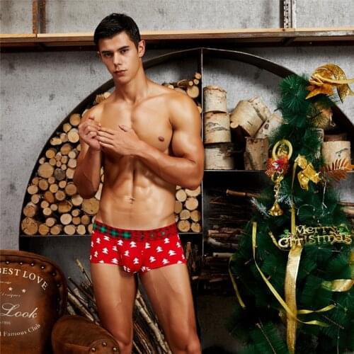 SEOBEAN New Mens Underwear Christmas Print Low-Waist Shorts Comfortable Breathable Sexy Boxers