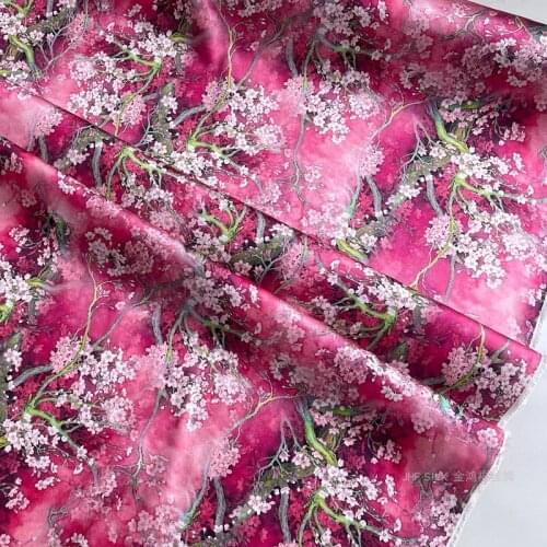 1 Meter Heavy Silk Fabric Cheongsam Gift 40 Mumi Stretch Qiao Satin Phantom Pear Flower Red