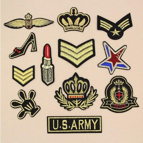 GUGUTREE embroidery Army patches star crown patches badges applique patches for clothing XW-129