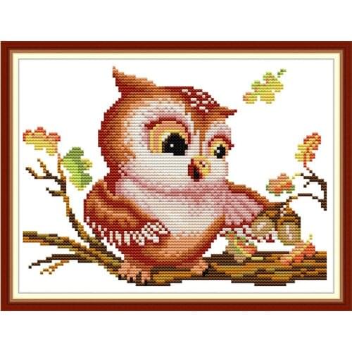 Owl in the tree cross stitch kit aida 14ct 11ct count print canvas cross stitches needlework embroidery DIY handmade