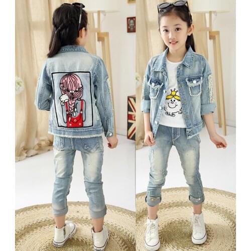 High quality spring autumn Lovely Fashion shiny diamond girls denim outerwear, fit for 2-7y Children coats girls jacket jeans