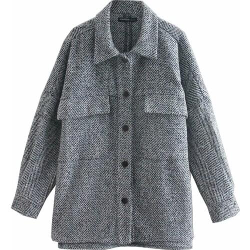 Casual Slim Jacket Tops Women 2021 Fashion Vintage Turn Down Collar Long Sleeve Twill Shirt Coat Female Pockets Patch