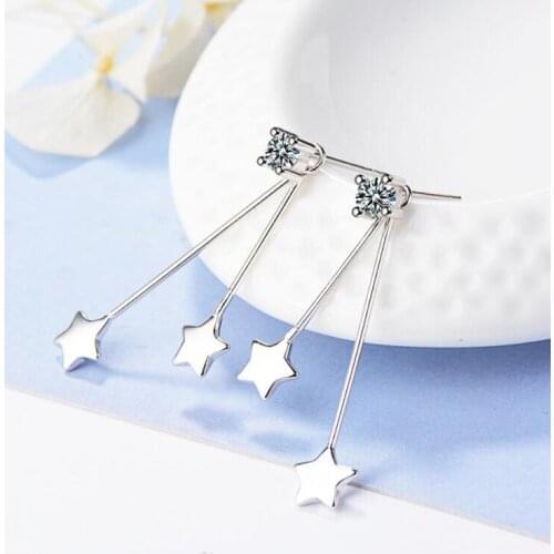 KOFSAC Popular 925 Sterling Silver Earrings For Women Simple Star Shiny Zircon Rear Suspension Earring Anniversary Jewelry Gifts