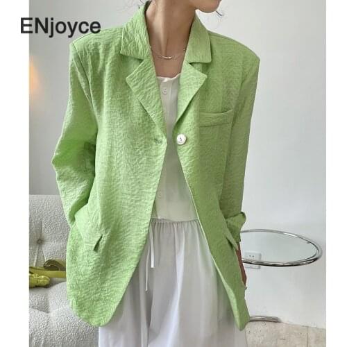 Summer Grass Green Thin Suit Blazer for Women Korean Fashion Casual Long Sleeve Loose Tencel Suits Workwear Sunscreen Jacket