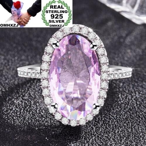 OMHXZJ Wholesale European Fashion Woman Girl Party Wedding Gift White Purple Oval AAA Zircon 925 Sterling Silver Ring RR97