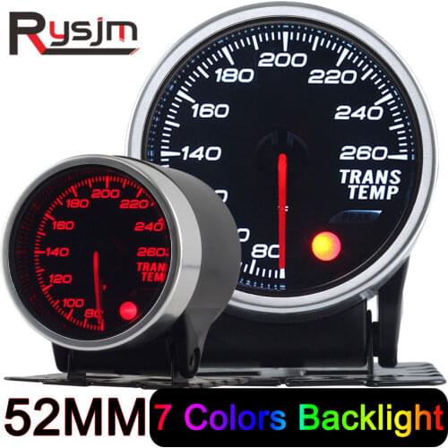 2 Inch 52MM Trans Temp Gauge Smoke Lens 80-260 Fahrenheit Trans Temperature Meter With Temperature Sensor Stepper Motor 7 Colors