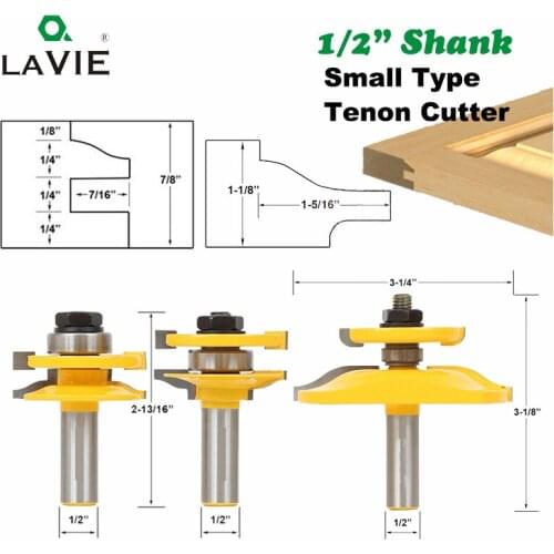 3PCS Bits 12mm 1/2" Shank Small Ogee Rail & Stile Backcutter Router Bit Panel Raiser Tenon Cutter Set Woodworking Milling