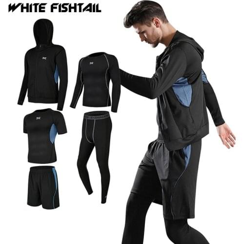 WHITE FISHTAIL MenS Tracksuit Gym Fitness Compression Sports Suit Clothes Quick-Drying Short Sleeve T-Shirt Jogging Sportswear