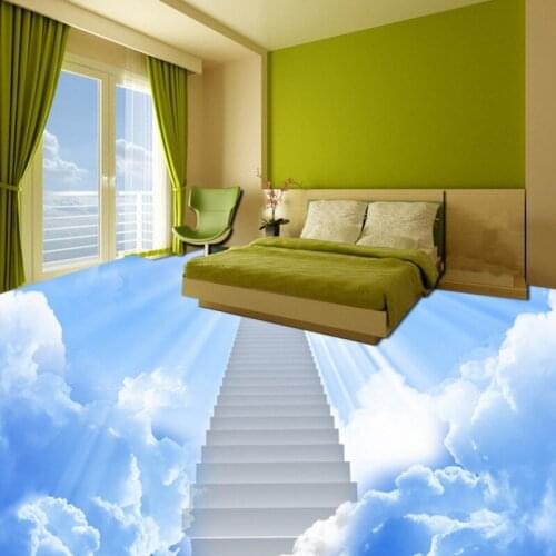 Free shipping custom 3d floor waterproof self-adhesive thickened waterproof photo wallpaper mural cloud ladder floor painting