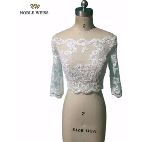 NOBLE WEISS Beading Wedding Bolero Jacket New Off The Shoulder 3/4 sleeve Lace Bridal Wedding Jackets Women Wedding Jackets