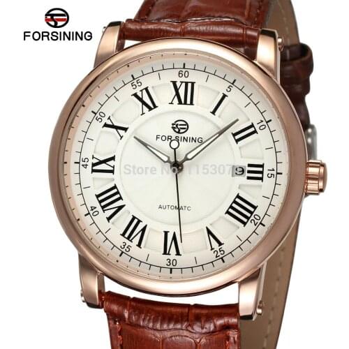 FSG8051M3R4 Forsining Winner Autoamtic Self-Wind mens top quality watch with gift box brown leather strap free shipping
