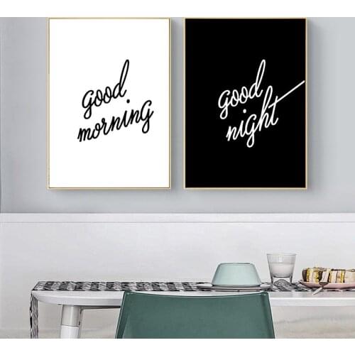 Black and White Good Morning Good Night Quotes Wall Pictures Art Print Canvas Painting English Words Poster Modern Wall Decor