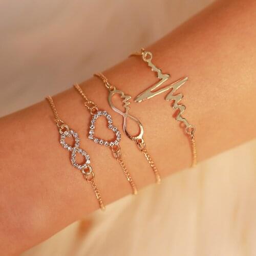 4 pieces/set gold designer love bracelet lot metal adjustable heart bracelets for women kpop initial bracelet set wholesale gift