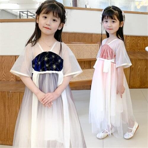 Girls Hanfu childrens Chinese style costumes little girls costume short-sleeved dress graduation ceremony dress hanfu 2020