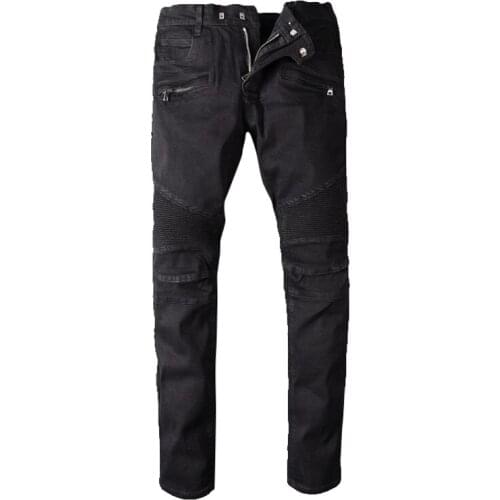 Black Stacked Jeans HombreHigh Street Stacked Denim Ripped Patchwork Jeans Mens Trendy Fashion Motorcycle Ripped Denim Jeans