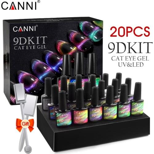 CANNI 9D Galaxy Cat Eye Gel Polish 20pcs Kit Nail Art Design Manicure Magnet Tool Primer Base No-Wipe Topcoat UV Gel Nail Polish