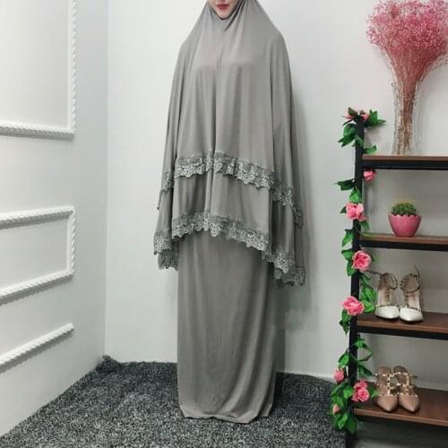 Two-Piece Set Muslim Prayer Garment Women Hijab Dress Ramadan Long Gown Jilbab Abaya Islamic Clothing Turkey Robe Khimar Niqab