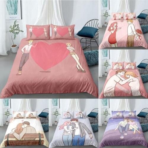 Sweetheart Couple Bedding Set 3D Print Cartoon Lover Sense Duvet Cover 2/3pcs Quilt Sheet With Pillowcase Single Double Bedcloth