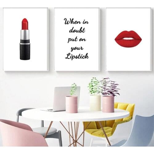 Red Lipstick Makeup Posters Print , Lipstick Quotes Wall Art Canvas Painting Beauty Salon Make Up Wall Pictures Girls Room Decor