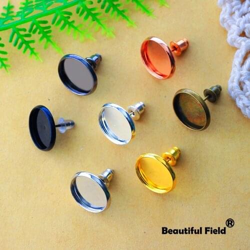 20pcs Fit 8mm 10mm 12mm 14mm 16mm Round Cabochon Earring Settings Ear Hooks Bronze Silver Rose Gold Plated Cameo Base Blank Tray