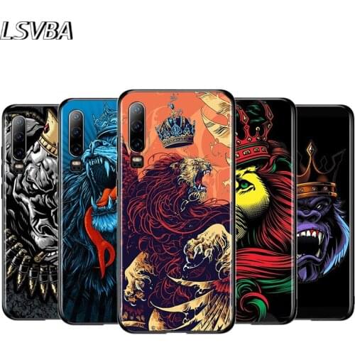 Cool Cartoon Animals King Crown For Huawei P40 P30 P20 P10 P9 P8 Lite E 5G 2017 2019 Pro Plus Black Phone Case