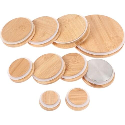 1pcs Bamboo Lids Reusable Mason Jar Canning Caps Non Leakage Silicone Sealing Wooden Covers Drinking Jar Supplies