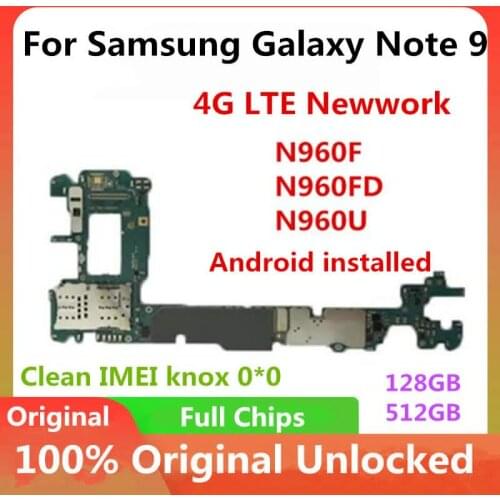 128GB 512GB for Samsung Galaxy Note 9 N960F N960FD N960U Motherboard Original Logic Board Full Chips Android OS Unlocked Plate